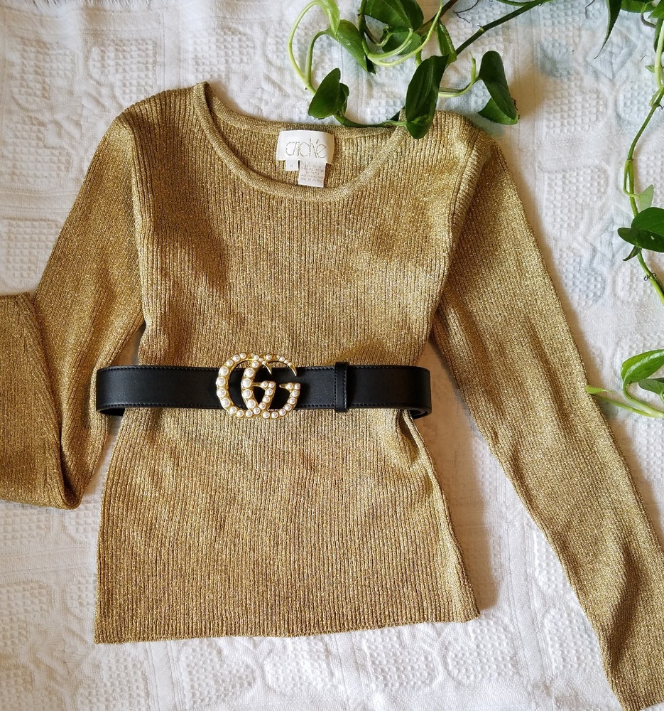 Caché gold sparkle blouse/party night tops